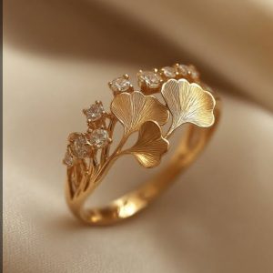 ginkgo leaf diamond accent ring