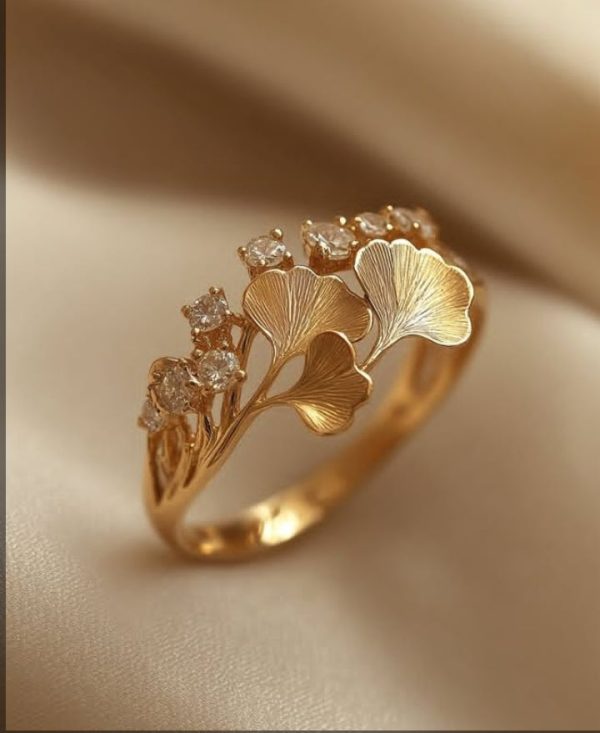 ginkgo leaf diamond accent ring